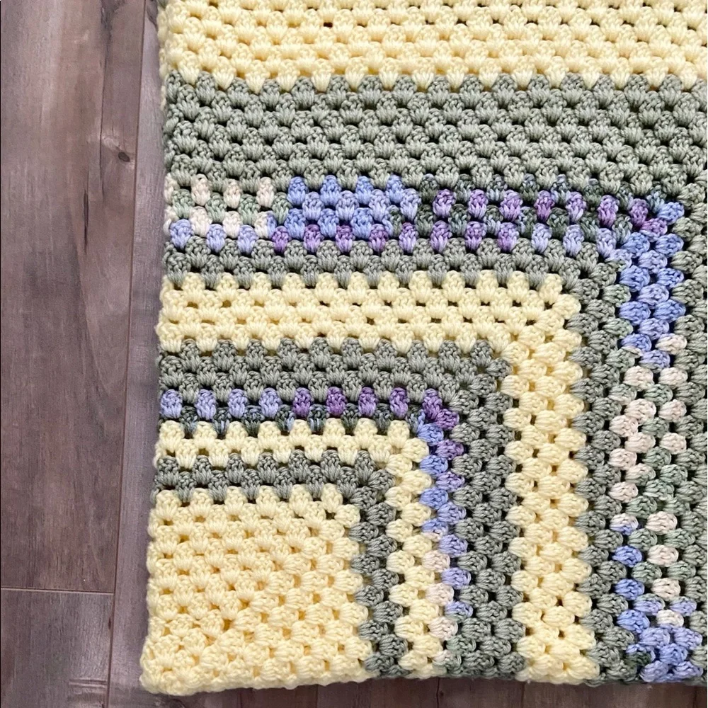 Beautiful Hand Crocheted Blanket Throw in Yellows, Greens and Blues